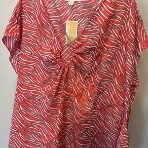 Michael Kors pink Zebra Print Chain trim blouse NWT 3X